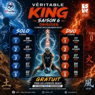 Ne tardez pas à prendre votre licence Beach auprès de votre club et allez participer gratuitement au célèbre circuit Beach-Volley régional Le VéRiTable King organisé par Étang-Salé Beach-Volley. Premier rendez-vous le 6 Septembre au Beachpark de l'Etang-Salé.